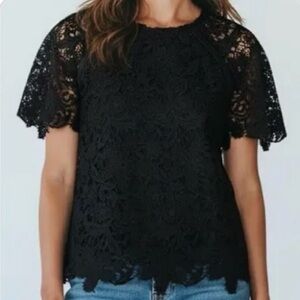 Black Lace Short Sleeve Blouse for Anthropologie